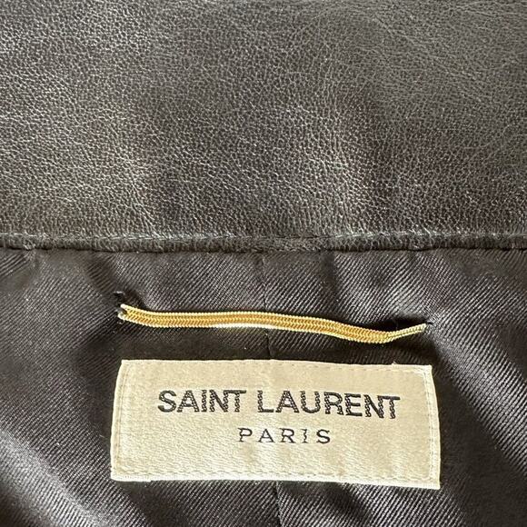 Saint Laurent Wool Wrap Skirt size FR 36 Black Leather Trim - Picture 2 of 16